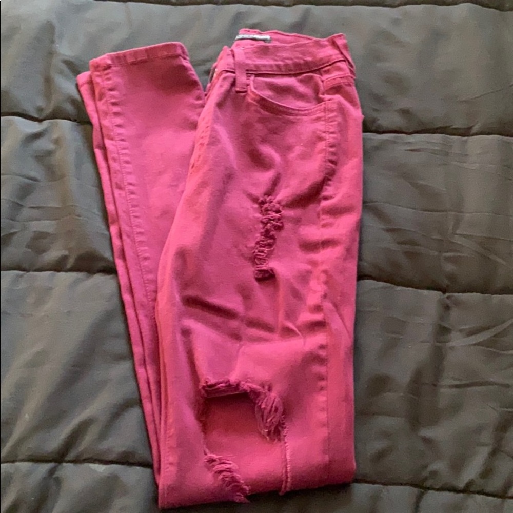Burgundy High rise ripped jeans